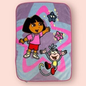 Vtg Dora The Explorer Blanket 31” x 44” Toddler Baby Plush Fleece Boots 2004